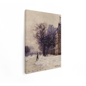 Artaza Canvas Schilderij Winter Stad - 30x40 cm - Wanddecoratie Besneeuwde Straat - Muurdecoratie Guillaumin - Schilderijen Op Canvas