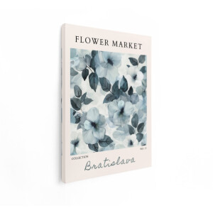 Artaza Canvas Schilderij Bloemen - 90x120 cm - Wanddecoratie Flower Market - Muurdecoratie Bratislava - Schilderijen Op Canvas - Blauw
