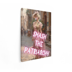 Artaza Canvas Schilderij Vrouw - 60x80 cm - Wanddecoratie Vintage - Muurdecoratie Roze Jurk - Decoratie Smash The Patriarchy - Roze