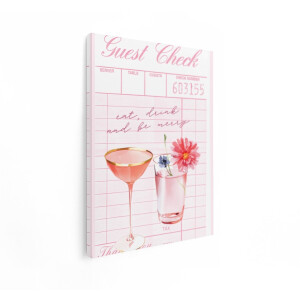 Artaza Canvas Schilderij Gastencheque met Roze Drankjes en Bloemen - een Feestelijke Uitnodiging - 30x40 cm - Klein - Wanddecoratie Woonkamer - Schilderijen - Muurdecoratie