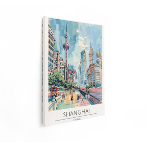 Artaza Canvas Schilderij Shanghai Skyline - 90x120 cm - Wanddecoratie Stad China - Muurdecoratie Oriental Pearl Tower - Decoratie Kleurrijk