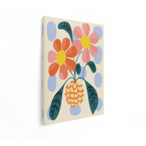 Artaza Canvas Schilderij Vrolijke Bloemen en een Ananas in een Abstracte - Kleurrijke Stijl - 60x80 cm - Wanddecoratie Woonkamer - Schilderijen - Muurdecoratie