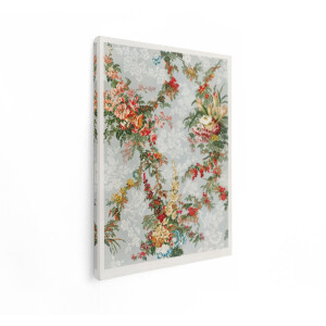 Artaza Canvas Schilderij Klassiek Bloemenbehang met een Lichtblauwe Achtergrond en Levendige Bloemmotieven - 30x40 cm - Klein - Wanddecoratie Woonkamer - Schilderijen - Muurdecoratie