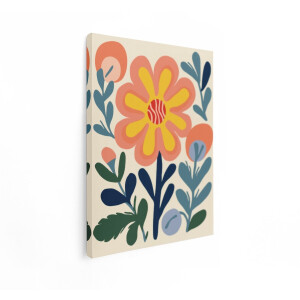 Artaza Canvas Schilderij Vrolijke - Abstracte Bloemen en Planten in Felle Kleuren op een Crèmekleurige Achtergrond - 60x80 cm - Wanddecoratie Woonkamer - Schilderijen - Muurdecoratie