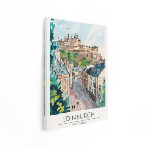 Artaza Canvas Schilderij Illustratie van Edinburgh Castle en de Stad met een Schilderachtige - Artistieke Stijl - 60x80 cm - Wanddecoratie Woonkamer - Schilderijen - Muurdecoratie