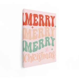 Artaza Canvas Schilderij Vrolijk Kerstfeest met Retro Typografie en Pastelkleuren - 60x80 cm - Wanddecoratie Woonkamer - Schilderijen - Muurdecoratie