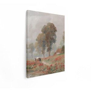 Artaza Canvas Schilderij Klaprozenveld - 90x120 cm - Wanddecoratie Landschap - Muurdecoratie Boerderij - Schilderijen Op Canvas Natuur
