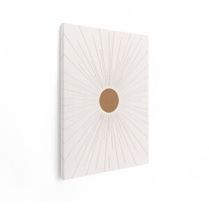 Artaza Canvas Schilderij Minimalistische Zon met Stralen in Beige en Bruine Tinten - Abstracte Kunst - 90x120 cm - Groot - Wanddecoratie Woonkamer - Schilderijen - Muurdecoratie