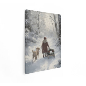 Artaza Canvas Schilderij Winterlandschap - 30x40 cm - Wanddecoratie Kinderkamer - Muurdecoratie Hond In Sneeuw - Schilderijen Op Canvas Bos
