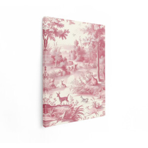 Artaza Canvas Schilderij Landschap Hert - 90x120 cm - Wanddecoratie Toile Bos - Muurdecoratie Vintage Natuur - Decoratie Roze Woonkamer