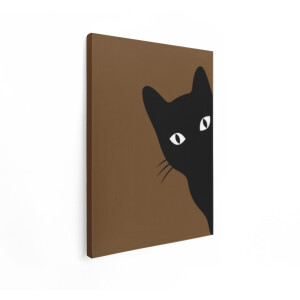 Artaza Canvas Schilderij Zwarte Kat Kijkt Nieuwsgierig Om de Hoek met Grote Witte Ogen - 90x120 cm - Groot - Wanddecoratie Woonkamer - Schilderijen - Muurdecoratie