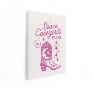 Artaza Canvas Schilderij Cowboylaars - 90x120 cm - Wanddecoratie Space Cowgirls Club - Muurdecoratie Sterren - Schilderij Tekst - Roze