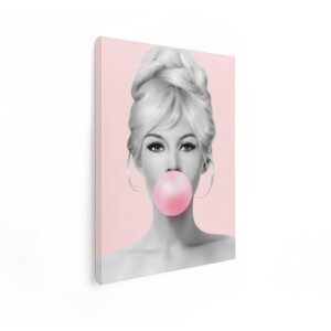Artaza Canvas Schilderij Glamoureuze Vrouw met Roze Kauwgombel en Retro Kapsel - 60x80 cm - Wanddecoratie Woonkamer - Schilderijen - Muurdecoratie