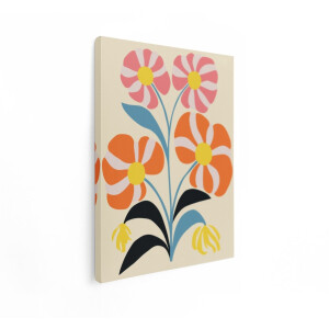 Artaza Canvas Schilderij Bloemen - 90x120 cm - Wanddecoratie Boho - Muurdecoratie Retro Bloem - Decoratie Kleurrijk - Oranje Roze