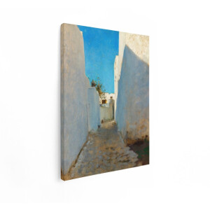 Artaza Canvas Schilderij Schilderachtige Smalle Straat met Witte Huizen en een Helderblauwe Lucht - 60x80 cm - Wanddecoratie Woonkamer - Schilderijen - Muurdecoratie