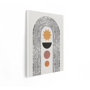 Artaza Canvas Schilderij Moderne Abstracte Kunst met Geometrische Vormen en Regenboogboog - 90x120 cm - Groot - Wanddecoratie Woonkamer - Schilderijen - Muurdecoratie