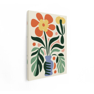 Artaza Canvas Schilderij Abstracte Bloemen - 90x120 cm - Wanddecoratie Boho - Muurdecoratie Vaas - Decoratie Woonkamer