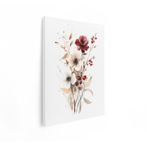 Artaza Canvas Schilderij Delicaat Aquarel Boeket met Rode en Witte Bloemen en Bessen - 60x80 cm - Wanddecoratie Woonkamer - Schilderijen - Muurdecoratie