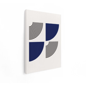 Artaza Canvas Schilderij Abstracte Geometrische Compositie met Marineblauwe Vormen en Gestreepte Bogen - 60x80 cm - Wanddecoratie Woonkamer - Schilderijen - Muurdecoratie