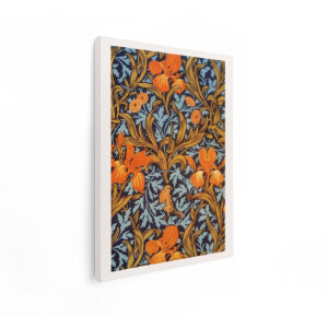 Artaza Canvas Schilderij Oranje Irissen en Vogel in een Gedetailleerd Bloemenpatroon - 60x80 cm - Wanddecoratie Woonkamer - Schilderijen - Muurdecoratie