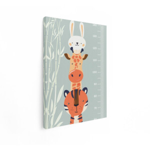 Artaza Canvas Schilderij Groeimeter Kinderkamer - 60x80 cm - Wanddecoratie Dieren - Muurdecoratie Babykamer - Decoratie Konijn Giraf Tijger