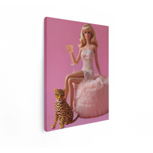 Artaza Canvas Schilderij Vrouw - 30x40 cm - Wanddecoratie Pop Art - Muurdecoratie Luipaard Roze - Kamer Accessoires Portret