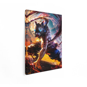Artaza Canvas Schilderij Inosuke Hashibira - 60x80 cm - Wanddecoratie Demon Slayer - Muurdecoratie Anime - Schilderijen Jongens Slaapkamer