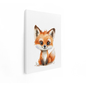 Artaza Canvas Schilderij Schattige Cartoon Vos met Grote Ogen - Zittend op een Witte Achtergrond - 60x80 cm - Wanddecoratie Woonkamer - Schilderijen - Muurdecoratie