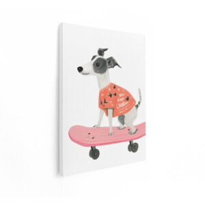 Artaza Canvas Schilderij Grappige Hond in Trui op Skateboard - Illustratie in Cartoonstijl - 30x40 cm - Klein - Wanddecoratie Woonkamer - Schilderijen - Muurdecoratie
