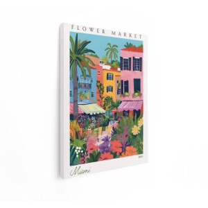 Artaza Canvas Schilderij Bloemenmarkt Miami - 90x120 cm - Wanddecoratie Kleurrijk - Muurdecoratie Palmbomen - Decoratie Bloemen