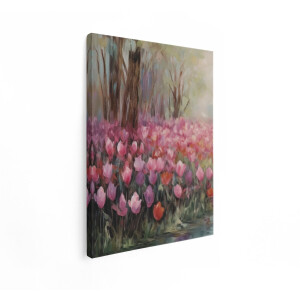 Artaza Canvas Schilderij Tulpen - 90x120 cm - Wanddecoratie Bloemen - Muurdecoratie Bos - Decoratie Woonkamer - Roze