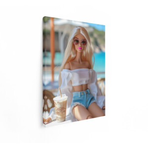 Artaza Canvas Schilderij Pop Art Barbie - 30x40 cm - Wanddecoratie Strand - Muurdecoratie Modern - Decoratie Koffie - Kamer Accessoires
