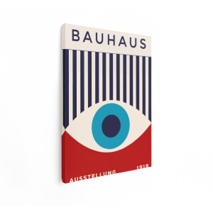 Artaza Canvas Schilderij Bauhaus-Tentoonstellingsposter met Abstracte Ogen en Strepen in Rood - Blauw en Crème - 90x120 cm - Groot - Wanddecoratie Woonkamer - Schilderijen - Muurdecoratie