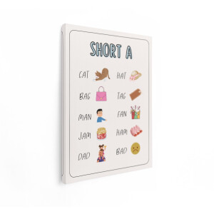 Artaza Canvas Schilderij Educatieve Poster Korte A - 90x120 cm - Wanddecoratie Kinderkamer - Muurdecoratie Leren - Decoratie Jongenskamer