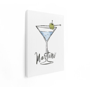 Artaza Canvas Schilderij Stijlvolle Illustratie van een Martini met Olijf en Handgeschreven Tekst - 90x120 cm - Groot - Wanddecoratie Woonkamer - Schilderijen - Muurdecoratie