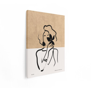 Artaza Canvas Schilderij Abstracte Lijntekening van een Vrouw met een Bloem en een Bohemien Sfeer - 60x80 cm - Wanddecoratie Woonkamer - Schilderijen - Muurdecoratie