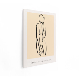 Artaza Canvas Schilderij Abstract Vrouw - 60x80 cm - Wanddecoratie Line Art - Muurdecoratie Minimalistisch - Decoratie Beige Vrouwelijk Figuur