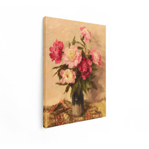 Artaza Canvas Schilderij Schilderij Bloemen - 60x80 cm - Wanddecoratie Pioenrozen - Muurdecoratie Stilleven - Decoratie Vaas Roze