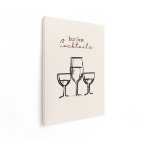 Artaza Canvas Schilderij Maar Eerst - Cocktails: een Speelse Illustratie van Drie Glazen met Drank - 60x80 cm - Wanddecoratie Woonkamer - Schilderijen - Muurdecoratie