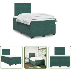 vidaXL Boxspring Bed - Boxspring - Boxspring met matras fluweel donkergroen 120x200 cm - Fluweel Bed - Groen Bed - Tweepersoons Bed