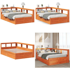vidaXL Bed met boekenkast zonder matras grenenhout wasbruin 120x190 cm - Boekenkast Bed - Boekenkast Bedden - Bed - Tweepersoonsbed