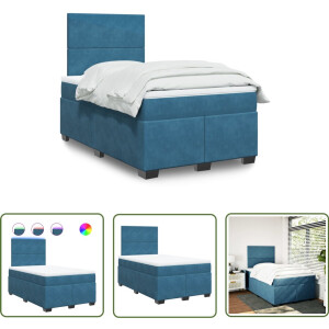 vidaXL Boxspringbed - Boxspring - Boxspring met matras fluweel blauw 120x200 cm - Velvet Bed - Luxe Bed - Led Bed