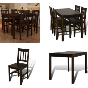 vidaXL Eettafel met 4 <a title="stoelen" href="https://furn.nl/stoelen">stoelen</a> hout bruin - Eetkamertafel En Eetkamerstoel - Eetkamertafels En Eetkamerstoelen - Houten Eetset - Houten Eetsets