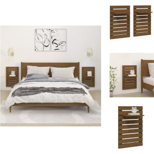 vidaXL Zwevend Nachtkastje - Zwevende Nachtkastjes - Wandgemonteerd Nachtkastje - Nachtkastje - Nachtkastjes wandgemonteerd 2 st massief grenenhout honingbruin