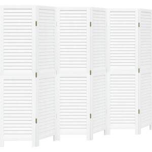 vidaXL - Kamerscherm - met - 6 - panelen - massief - paulowniahout - retro - wit