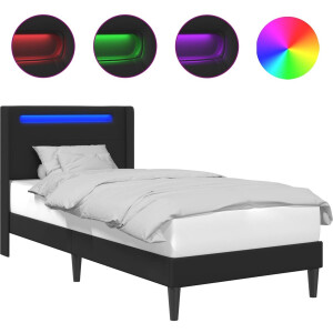 vidaXL - Bedframe - met - LED-stripverlichting - Zwart - 90 - x - 200 - cm - Kunstleer