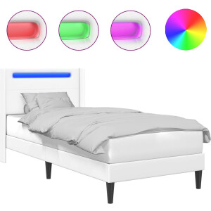 vidaXL - Bedframe - met - LED-stripverlichting - Wit - 100 - x - 200 - cm - Kunstleer