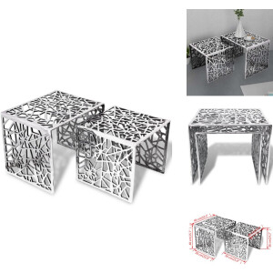 vidaXL Bijzettafel - Bijzettafels - Salontafel - Salontafels - Bijzettafels 2 stuks vierkant aluminium zilver
