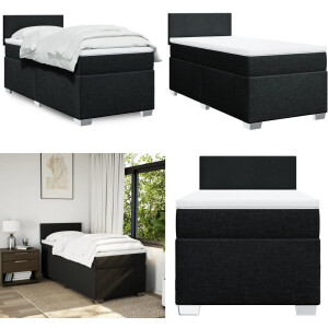vidaXL Boxspring met matras stof zwart 90x190 cm - Boxspringbed - Boxspringbedden - Boxspring - Bed