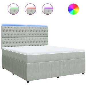 vidaXL - Boxspring - met - matras - fluweel - lichtgrijs - 180x200 - cm